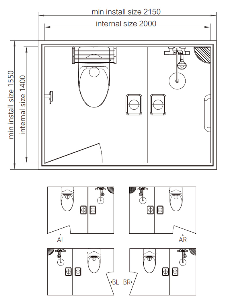 High-end one piece bathroom all in one portable bathroom units for hotels and apartments(BUH1420)