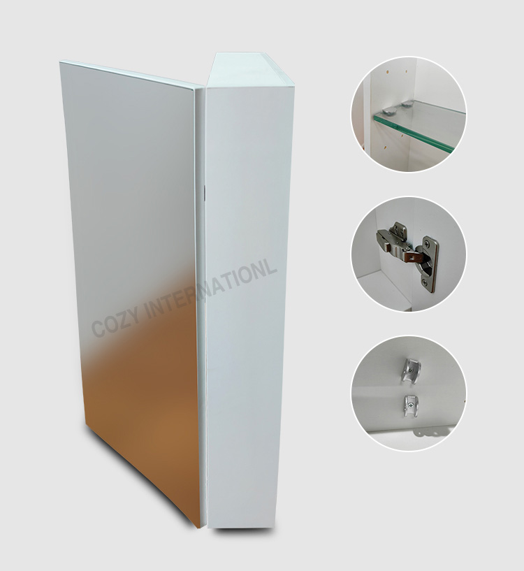 Modern Fashion Recessed Mirror Cabinet and Bathroom Cabinet With 3 Storage Shelves