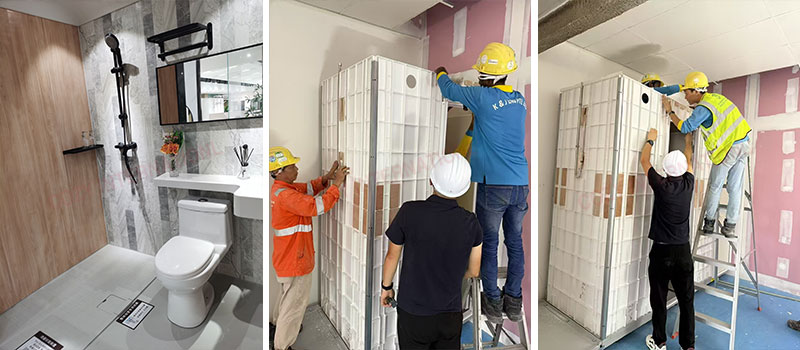 The site of the bathroom pod for the Singapore project