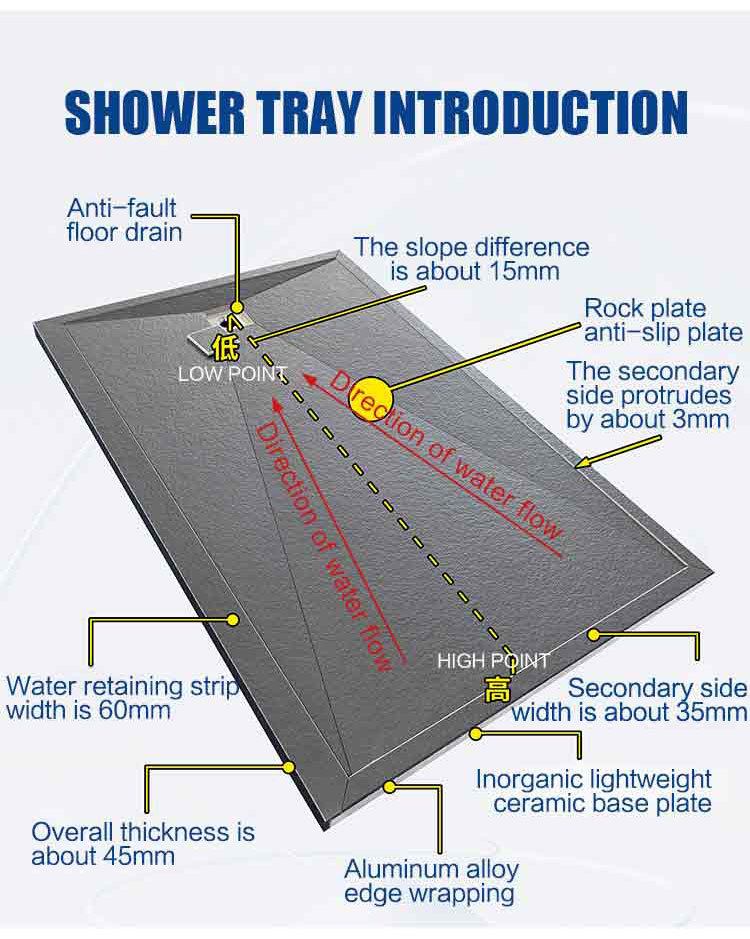 Foamed cement board rock plate facing anti-slip shower bases shower tray