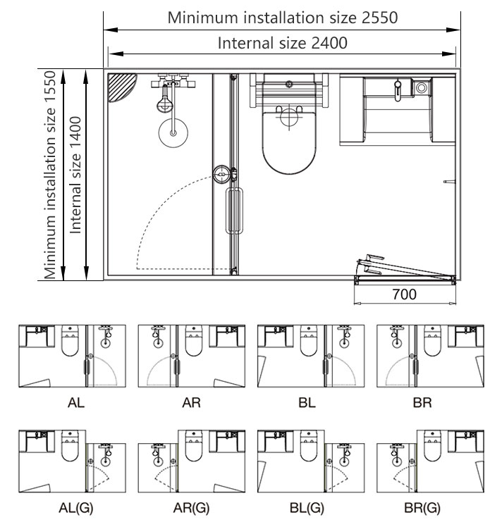 Unique design container bathroom pods prefab cabin with shower(BUX1424)