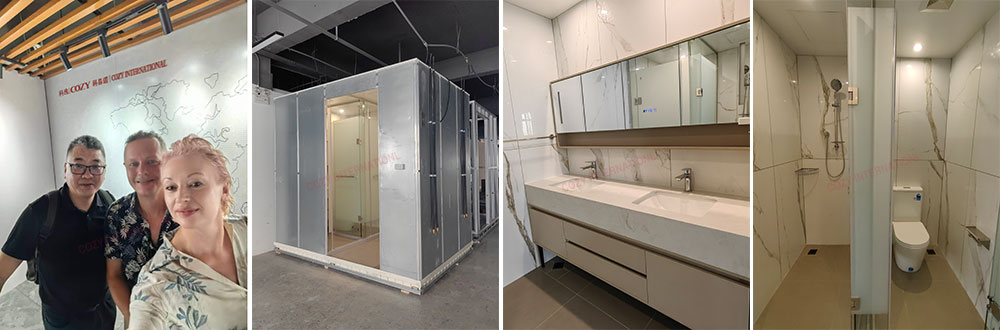 Australian Partners Visit COZY International to Check Custom QUBP1826 Tile Bathroom Pods Australian Partners Visit COZY International to Check Custom QUBP1826 Tile Bathroom Pods