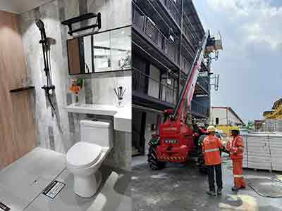 The site of the bathroom pod for the Singapore project