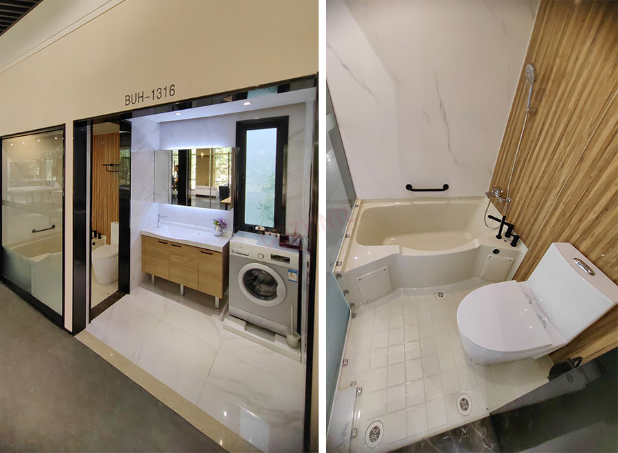 Japanese style waterproof all in one prefab bathroom pod with bathtub and toilet function(BUH1316)