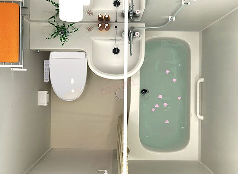 Popular in Japan prefabricated bathroom with bathtub all in one toilet pod for hotel(BUH1316)
